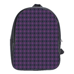 Argyle Dark Pink Black Pattern School Bag (large) by BrightVibesDesign