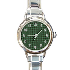 Argyle Dark Green Brown Pattern Round Italian Charm Watch by BrightVibesDesign