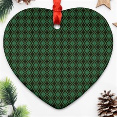 Argyle Dark Green Brown Pattern Ornament (heart) by BrightVibesDesign