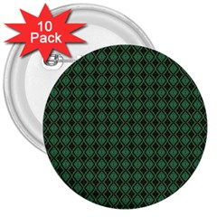 Argyle Dark Green Brown Pattern 3  Buttons (10 Pack)  by BrightVibesDesign