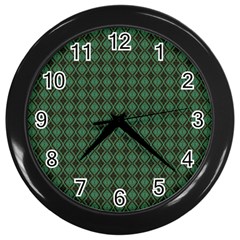 Argyle Dark Green Brown Pattern Wall Clock (black) by BrightVibesDesign