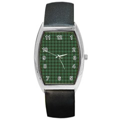 Argyle Dark Green Brown Pattern Barrel Style Metal Watch by BrightVibesDesign