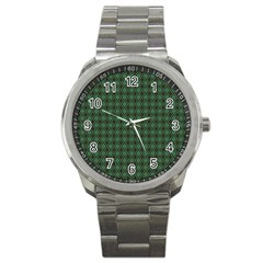 Argyle Dark Green Brown Pattern Sport Metal Watch by BrightVibesDesign