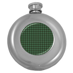 Argyle Dark Green Brown Pattern Round Hip Flask (5 Oz) by BrightVibesDesign