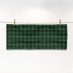 Argyle Dark Green Brown Pattern Hand Towel by BrightVibesDesign