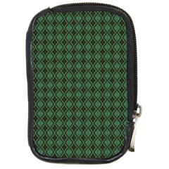 Argyle Dark Green Brown Pattern Compact Camera Leather Case by BrightVibesDesign