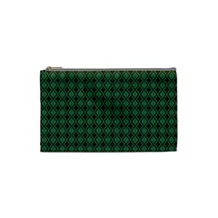 Argyle Dark Green Brown Pattern Cosmetic Bag (small) by BrightVibesDesign