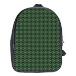 Argyle Dark Green Brown Pattern School Bag (Large) Front