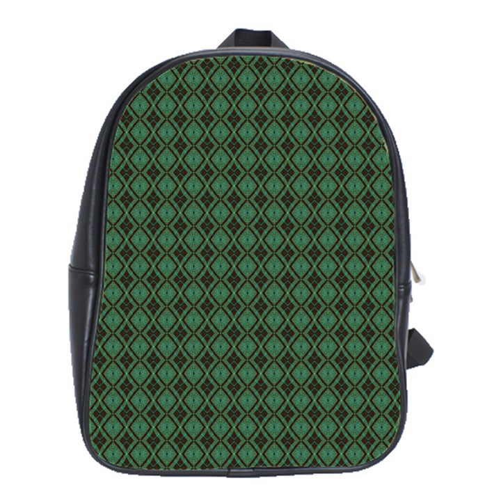 Argyle Dark Green Brown Pattern School Bag (Large)