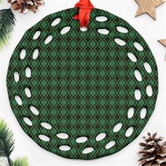 Argyle Dark Green Brown Pattern Ornament (round Filigree) by BrightVibesDesign