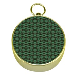 Argyle Dark Green Brown Pattern Gold Compasses by BrightVibesDesign