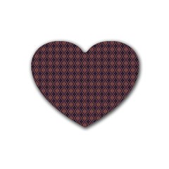 Argyle Dark Purple Yellow Pattern Rubber Coaster (heart)  by BrightVibesDesign