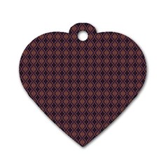 Argyle Dark Purple Yellow Pattern Dog Tag Heart (two Sides) by BrightVibesDesign