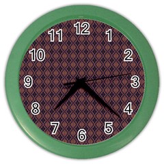 Argyle Dark Purple Yellow Pattern Color Wall Clock by BrightVibesDesign