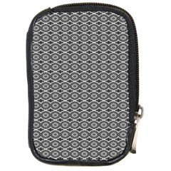 Ornate Oval Pattern Grey Black White Compact Camera Leather Case by BrightVibesDesign