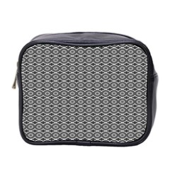 Ornate Oval Pattern Grey Black White Mini Toiletries Bag (two Sides) by BrightVibesDesign