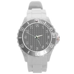 Ornate Oval Pattern Grey Black White Round Plastic Sport Watch (l)