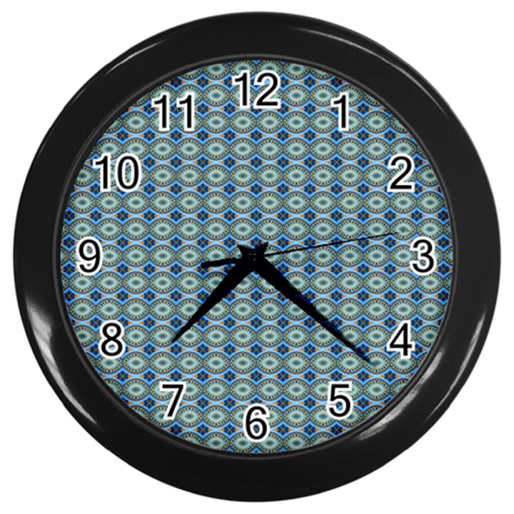 Ornate Oval  Pattern Blue Orange Wall Clock (Black)