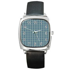 Ornate Oval  Pattern Blue Orange Square Metal Watch by BrightVibesDesign