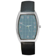 Ornate Oval  Pattern Blue Orange Barrel Style Metal Watch by BrightVibesDesign