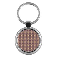 Ornate Oval Pattern Brown Blue Key Chain (round) by BrightVibesDesign