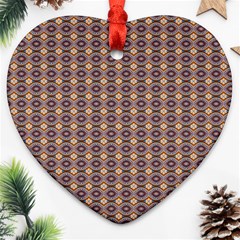 Ornate Oval Pattern Brown Blue Heart Ornament (Two Sides)