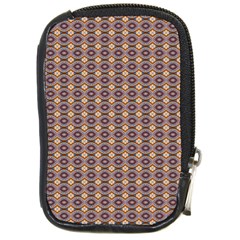 Ornate Oval Pattern Brown Blue Compact Camera Leather Case by BrightVibesDesign