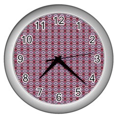 Ornate Oval  Pattern Red Pink Wall Clock (silver) by BrightVibesDesign