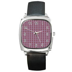 Ornate Oval  Pattern Red Pink Square Metal Watch by BrightVibesDesign