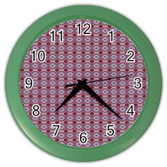 Ornate Oval  Pattern Red Pink Color Wall Clock by BrightVibesDesign