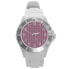 Ornate Oval  Pattern Red Pink Round Plastic Sport Watch (l)