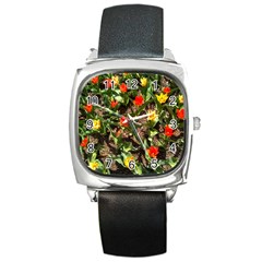 Tulips In April Square Metal Watch by Riverwoman