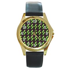 Ice Freeze Grey Pattern Round Gold Metal Watch by snowwhitegirl