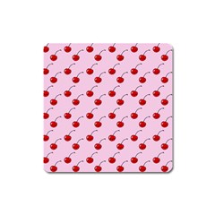 Kawaii Cherries Red Pattern Square Magnet by snowwhitegirl