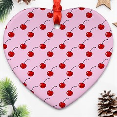 Kawaii Cherries Red Pattern Heart Ornament (two Sides)