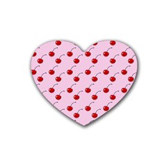 Kawaii Cherries Red Pattern Rubber Coaster (heart)  by snowwhitegirl