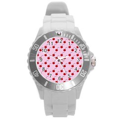 Kawaii Cherries Red Pattern Round Plastic Sport Watch (l)