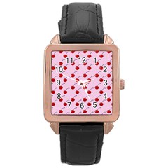 Kawaii Cherries Red Pattern Rose Gold Leather Watch  by snowwhitegirl