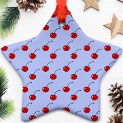 Kawaii Cherries Blue Pattern Ornament (star) by snowwhitegirl