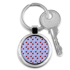 Kawaii Cherries Blue Pattern Key Chain (round) by snowwhitegirl