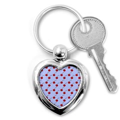 Kawaii Cherries Blue Pattern Key Chain (heart) by snowwhitegirl