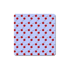 Kawaii Cherries Blue Pattern Square Magnet by snowwhitegirl