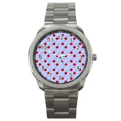 Kawaii Cherries Blue Pattern Sport Metal Watch