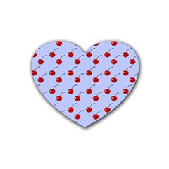 Kawaii Cherries Blue Pattern Rubber Coaster (heart)  by snowwhitegirl