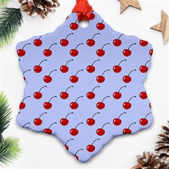 Kawaii Cherries Blue Pattern Snowflake Ornament (two Sides) by snowwhitegirl