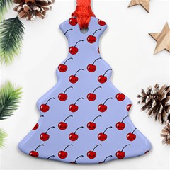 Kawaii Cherries Blue Pattern Christmas Tree Ornament (two Sides) by snowwhitegirl