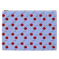 Kawaii Cherries Blue Pattern Cosmetic Bag (xxl) by snowwhitegirl