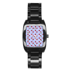 Kawaii Cherries Blue Pattern Stainless Steel Barrel Watch by snowwhitegirl