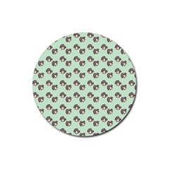 Kawaii Dougnut Green Pattern Rubber Coaster (round)  by snowwhitegirl