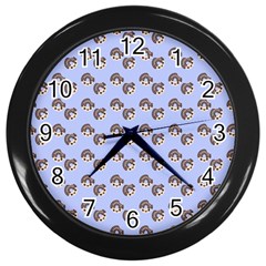 Kawaii Dougnut Blue Pattern Wall Clock (black)